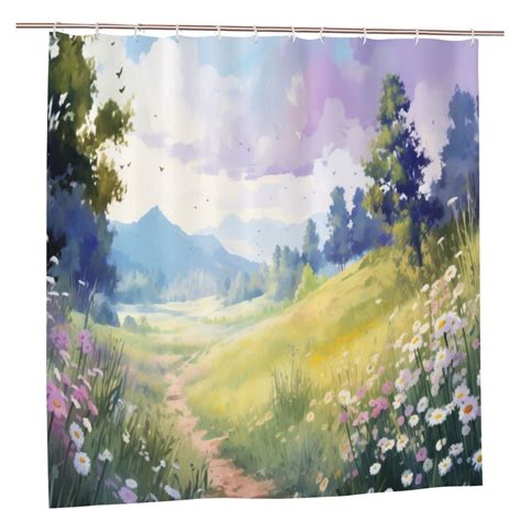 Lavender Shower Curtain With Hooks Flowers At Sunlight Purple Floral