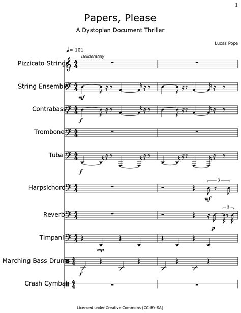 Papers Please Sheet Music For String Ensemble Contrabass Trombone