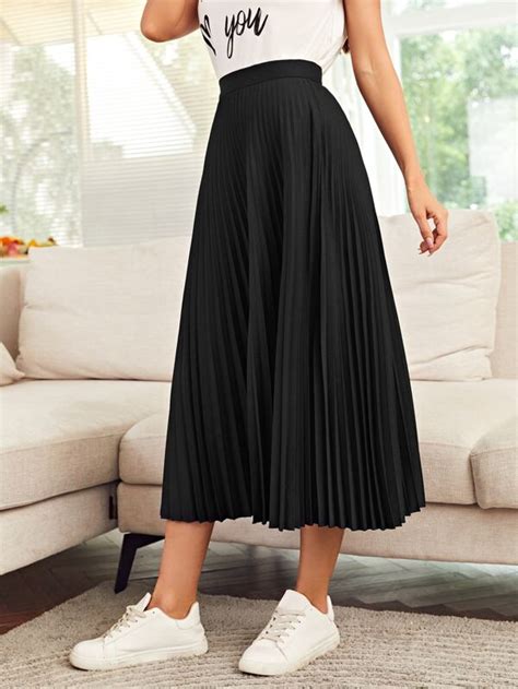 Shein Mulvari High Waist Solid Pleated Skirt Shein Usa