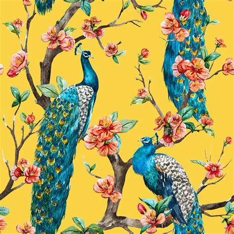 Beautiful Peacocks Wallpaper with Flowers