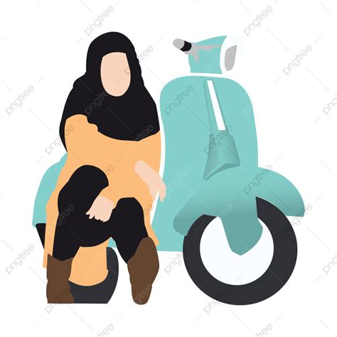 Gambar Muslimah Hijab Dengan Vespa Lucu Muslimah Jilbab Vespa Png