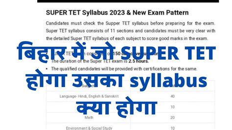 Super Tet Syllabus 2023 Bihar Teacher Bahali Super Tet Exam Pattern