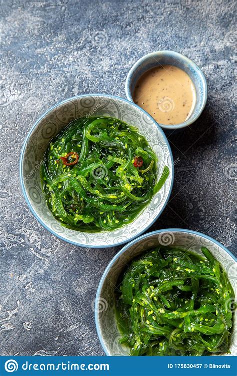 Chuka Wakame Seaweed Japanese Salad With Nuts Sauce Stock Image