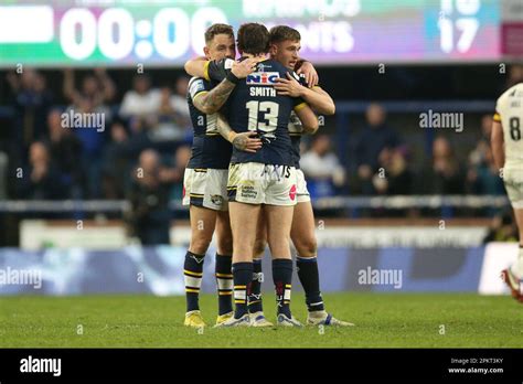 Leeds Rhinos Players Celebrate Their Victory In The Betfred Super