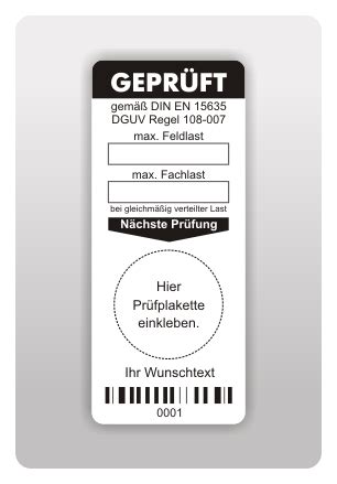 Grundetikett Regalprüfung gemäß DGUV Regel 108 007 mit Barcode