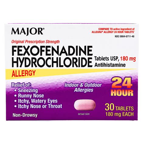 Major Fexofenadine Hydrochloride 24 Hour Allergy Relief Tablets - 30 Count