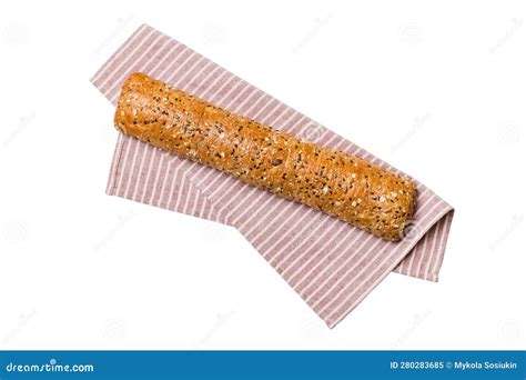 Fresh Crunchy French Baguette Isolated On White Background Top View