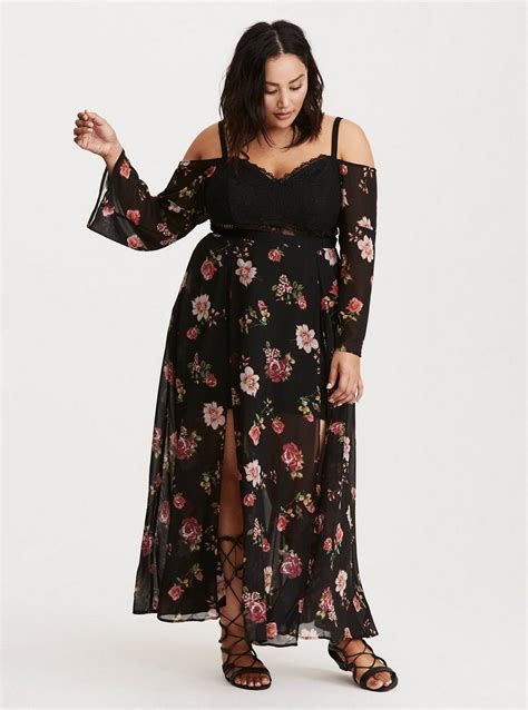 Plus Size Torrid Insider Floral Print Cold Shoulder Lace Bustier Maxi