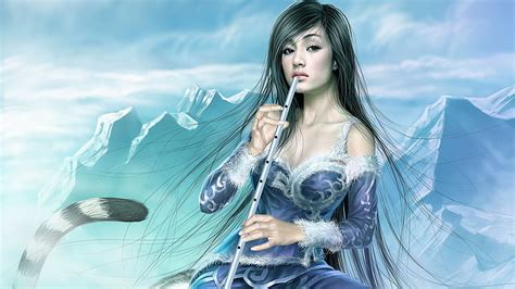 Black Haired Woman Wearing Blue Cold Shoulder Dress Illustration Girl