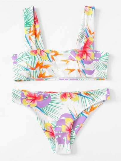 Flower Print Seam Detail Bikini Set Shein Sheinside