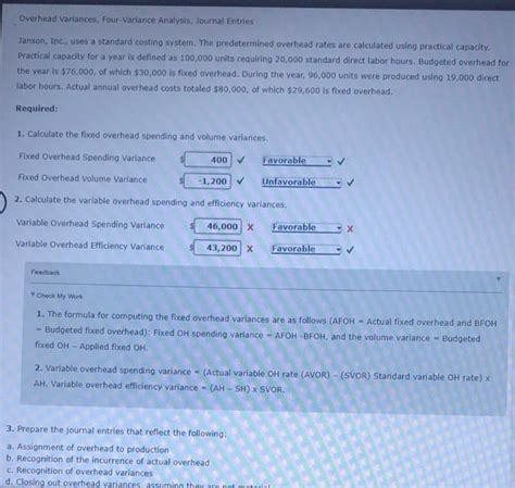 Solved Overhead Variances Four Variance Analysis Journal Chegg