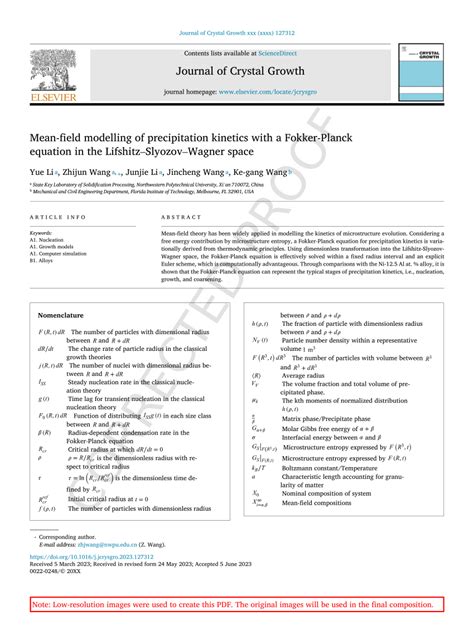 Pdf Mean Field Modelling Of Precipitation Kinetics With A Fokker