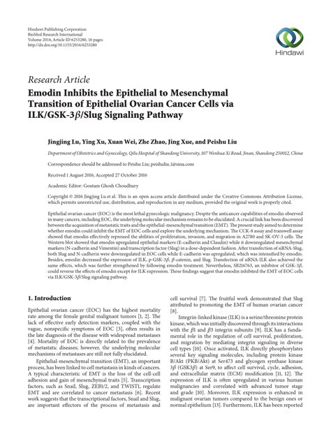 Pdf Emodin Inhibits The Epithelial To Mesenchymal Transition Of