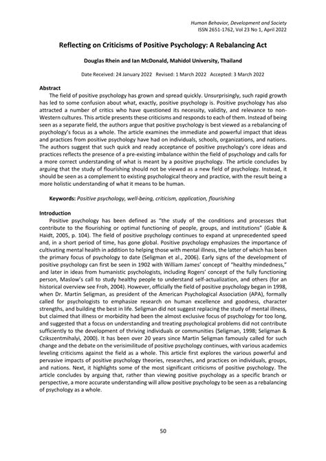 PDF Reflecting On Criticisms Of Positive Psychology A Rebalancing Act