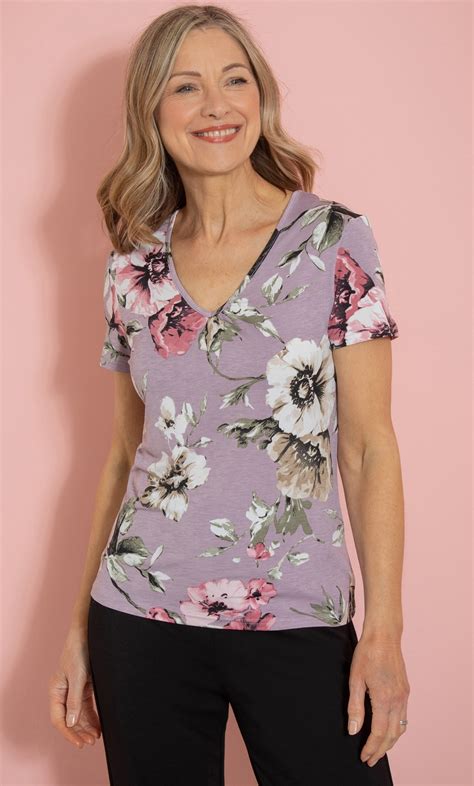 Anna Rose Bouquet Printed Jersey Top In Pink Klass