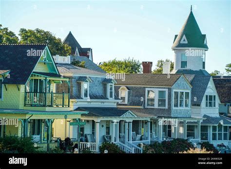 Old Martha Vineyard Gingerbread Houses Historical District Stock Photo