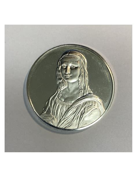 Médaille française en argent Mona Lisa Léonard de Vinci 50 75 mm