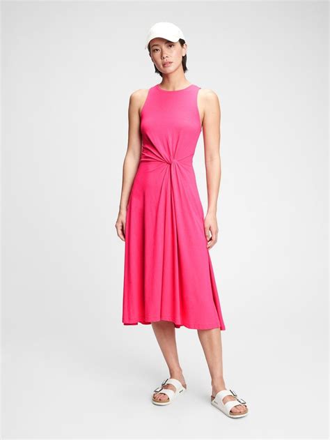 Gap Sleeveless Knot Twist Midi Dress Fuchsia Pink Pink Midi Dress