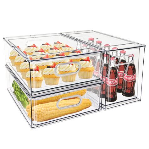 Mano Fridge Drawer Pull Out Stackable Bins With Handle Clear