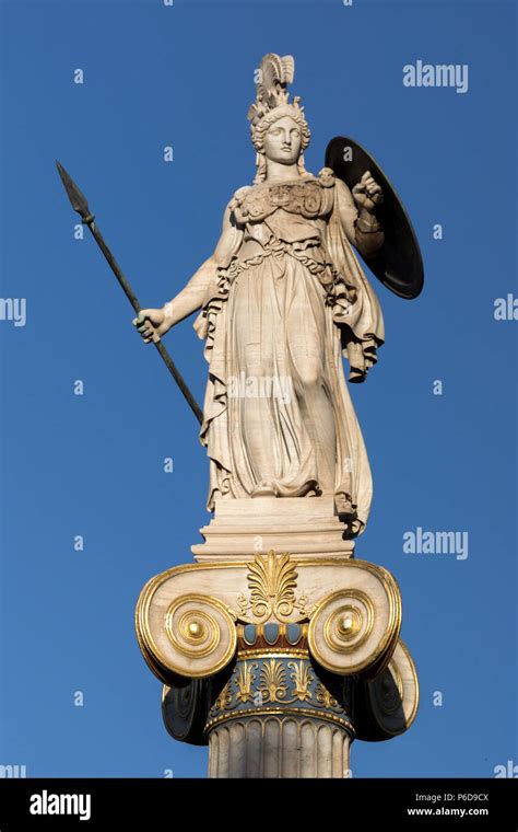 Athena Goddess Statue In Front Of Academy Of Athens Attica Greece