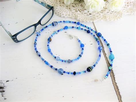 Blue Beaded Eyeglass Chain, Reading Glasses Chain, Eyeglass Holder ...