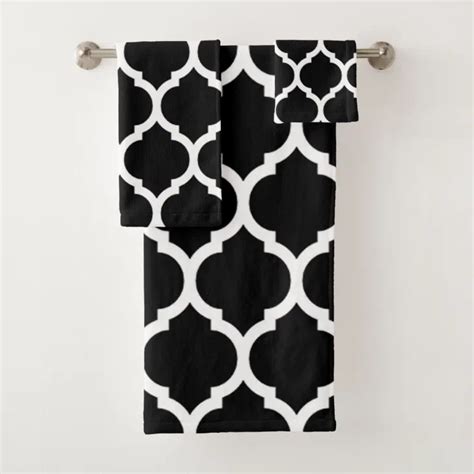 Elegan Black White Moroccan Quatrefoil Pattern Bath Towel Set Zazzle