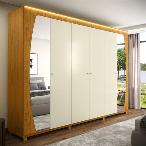 Guarda Roupa Com Led E Espelho - Guarda Roupa Inovação com Espelho LED Pés Naturale Off White - Gelius ...