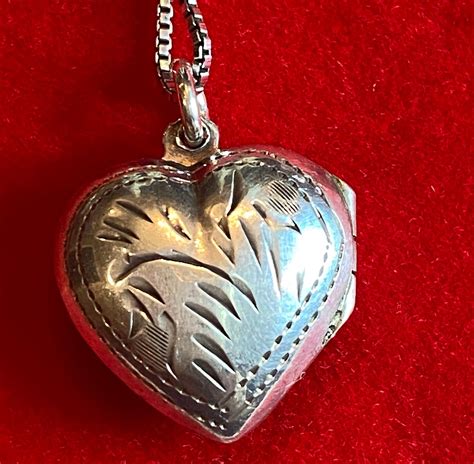 Antique Sterling Silver Engraved Puffy Heart Locket Necklace Etsy