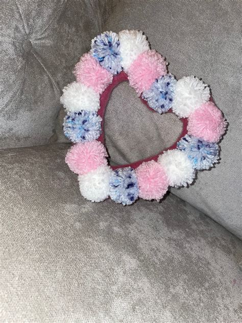 Heart Shaped Pom Pom Wreath Etsy