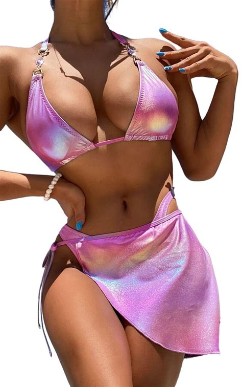 Yauasopa Women S Sexy Liquid Metallic Triangle Diamond Bikini Bathing