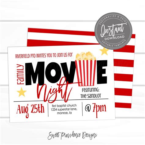 Family Movie Night Flyer, School or Church Movie party, PTO fundraiser ...