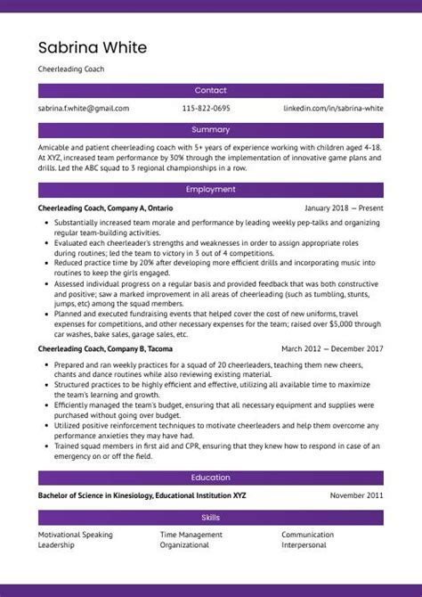 Cheerleading Coach Resume Cv Example And Writing Guide