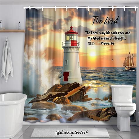 Sunset Lighthouse Decor With Bible Verse Proverbs 18 10 Porsche Style