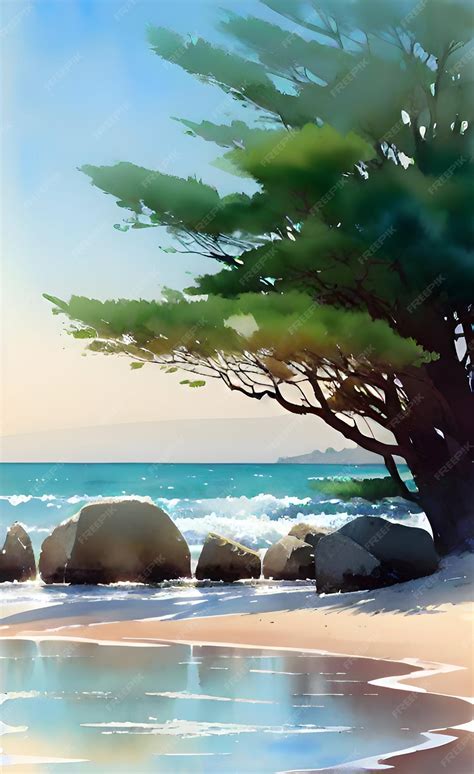 Premium AI Image | Watercolor beach landscape