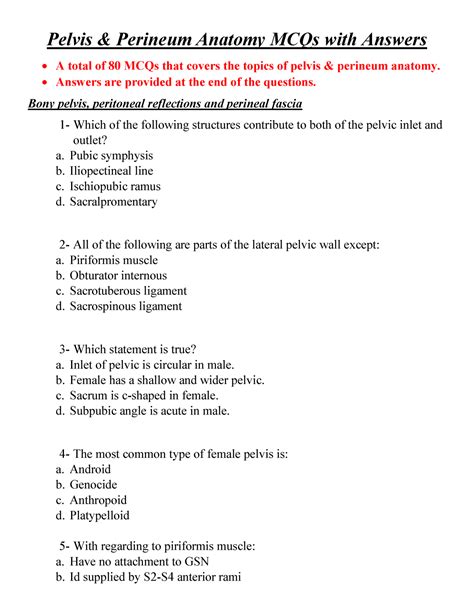 Pelvisanatomymcqs Pelvis Perineum Anatomy Mcqs With