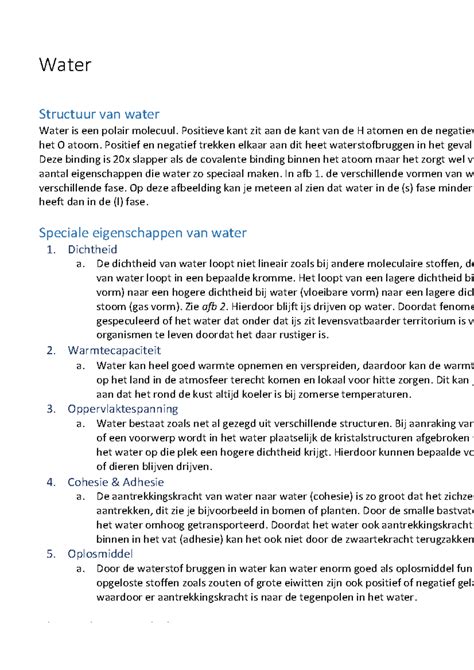 Samenvatting Chemie Van Het Leven Onderwerp Water Studeersnel