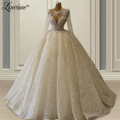 Muslim Wedding Dresses Ball Gown Long Sleeves Tulle Appliques Lace