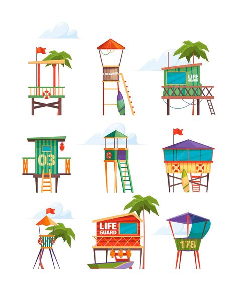 Premium Vector | Modern beach buildings beach lifeguard towers on the