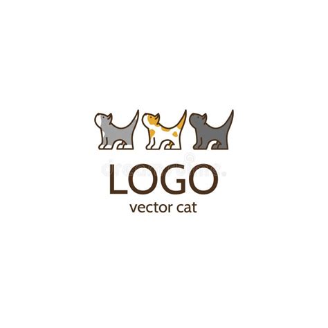 Three Cats Logo Design Concept Cute Feline Symbol In Cartoon Style And