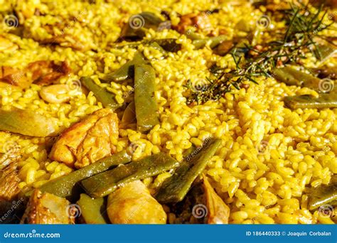 Detail Of A Yellow Paella Mediterranean Rice From The Gastronomy Of