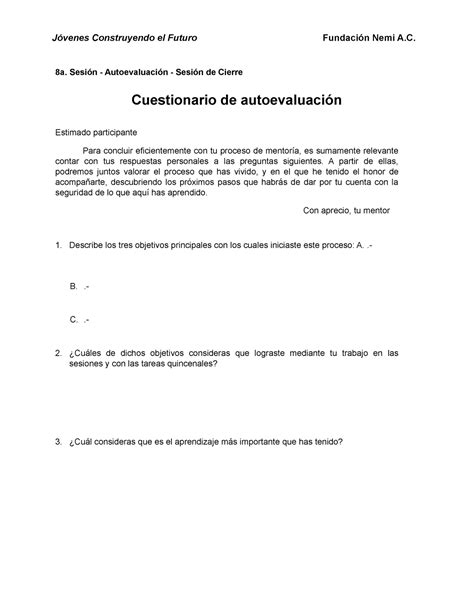 Sesion Plataforma A Sesi N Autoevaluaci N Sesi N De Cierre