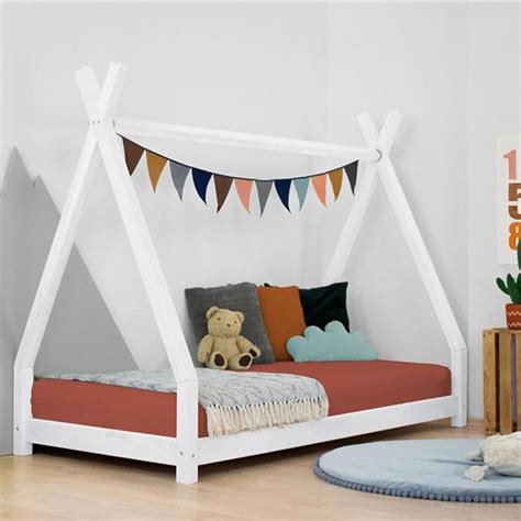 Lit Tipi Enfant Nakana Bois Massif Blanc X Cm Cdiscount