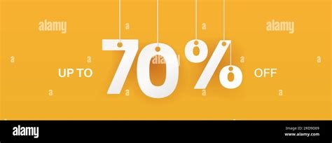 70 Percent Off Banner Hanging Big Numbers Discount Offer Wide Yellow