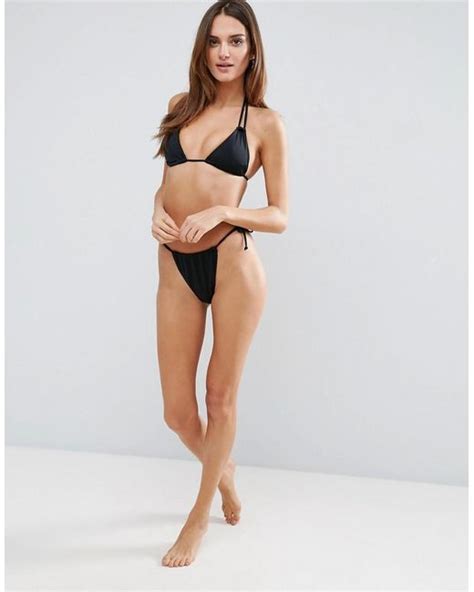 Missguided High Leg String Bikini Bottom In Black Lyst