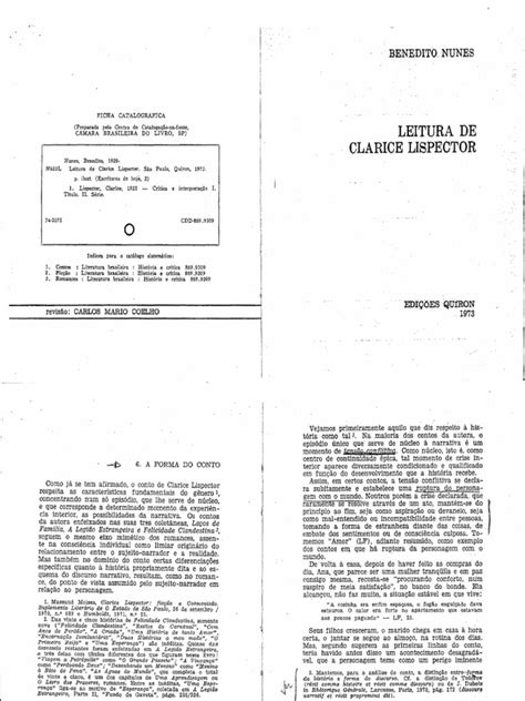 PDF NUNES Benedito A Forma Do Conto In Leitura De Clarice