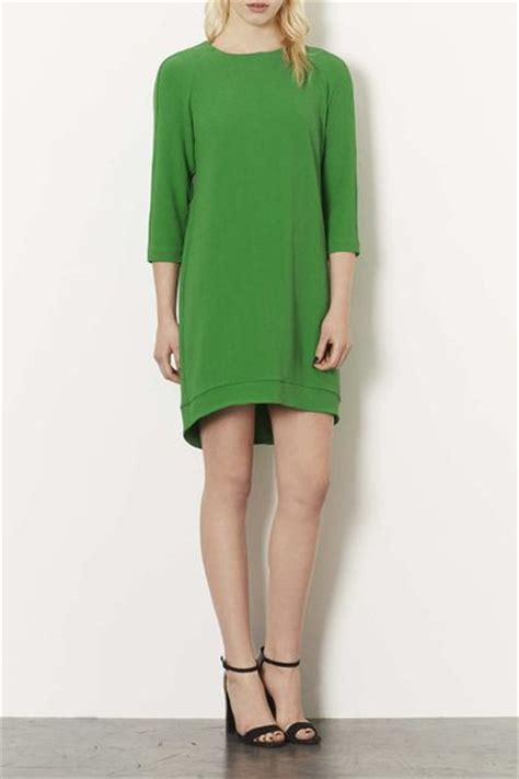 Topshop Long Sleeve Shift Crepe Dress In Green Bright Green Lyst