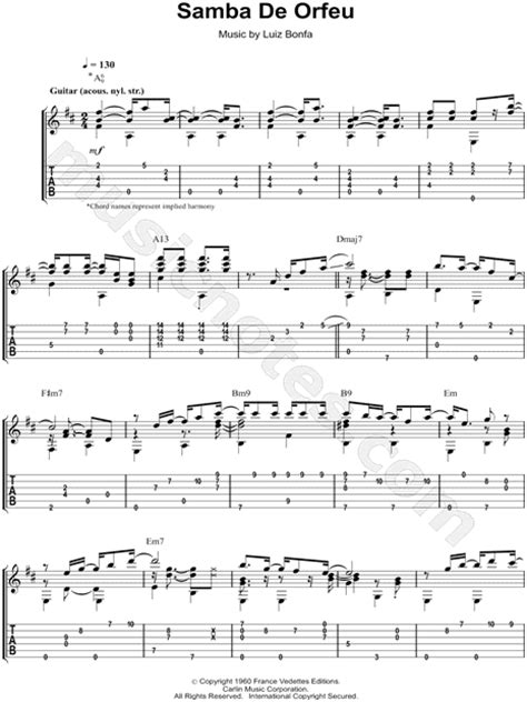 Luiz Bonfa Samba De Orfeu Guitar Tab In D Major Download And Print