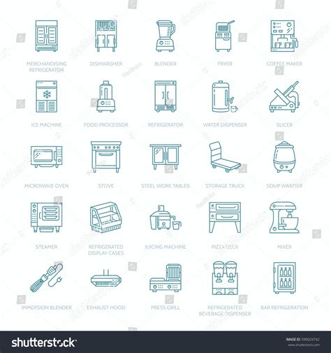 Restaurant Professional Equipment Line Icons Kitchen Stock Vector