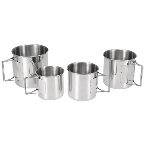 4pcs Stainless Steel Cups Set Stackable Drinking Water Cups Mugs with Foldable Handles for Home ...