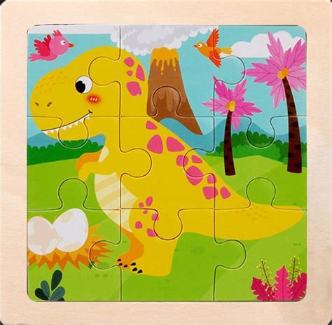 Houten Puzzel Brachiosaurus 9 Delig 11x11 Cm Montessori Bol